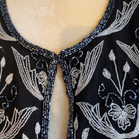 Papell Boutique evening sequence floral 100% silk blazer/jacket B2 - Picture 5 of 13